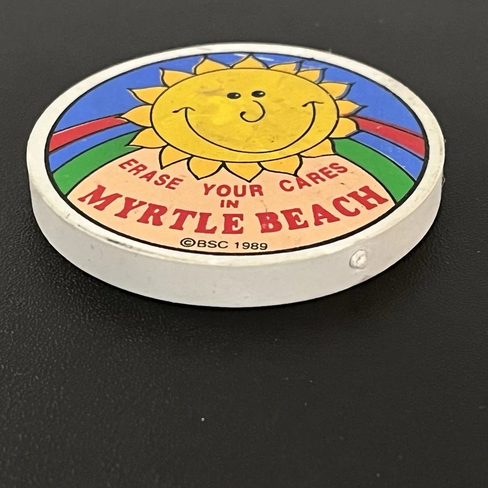 1989 Myrtle Beach ERASER Vintage Souvenir Collectible Erase Your Cares Sun 2
